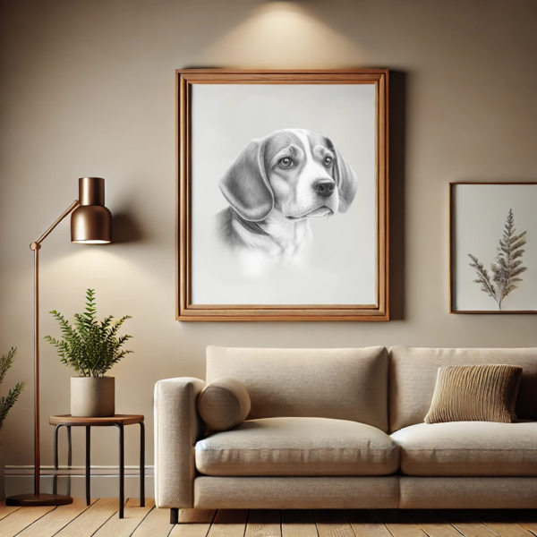 Classic pencil sketch pet portrait A4 printable artwork from photo
