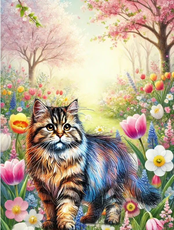 Celebrate spring with a custom pet portrait in a vibrant floral background A4 printable artwork