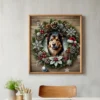 Custom Winter Pet Portrait with Festive Wreath – A beautiful, high-quality memorial pet artwork featuring a cozy winter theme with pinecones, snowflakes, and a rustic wooden background. Perfect for pet remembrance and holiday decor.