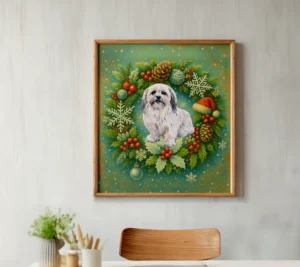 Custom Winter Pet Portrait – Festive Wreath Style